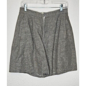 Vintage Toast Womens High Waist Shorts 7 Black Houndstooth Linen Cotton 80s 90s